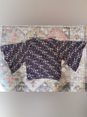 Sanctuary Evereve Gillian Wrap Bell Sleeve Top Navy Floral XL